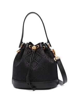 TORY BURCH T Monogram Jacquard Mini Bucket Bag Black Crossbody